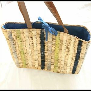 🔥 2/$20 Charter Club Handbag Straw Tote Leather Handles